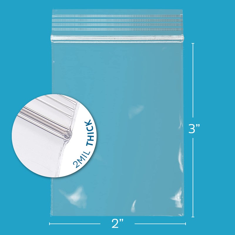 GPI Clear Plastic Reclosable ZIP Poly Bags, Case of 100, 2-mil Thick, 2 Inch x 3 Inch, For Travel, Storage, Shipping - Image 2